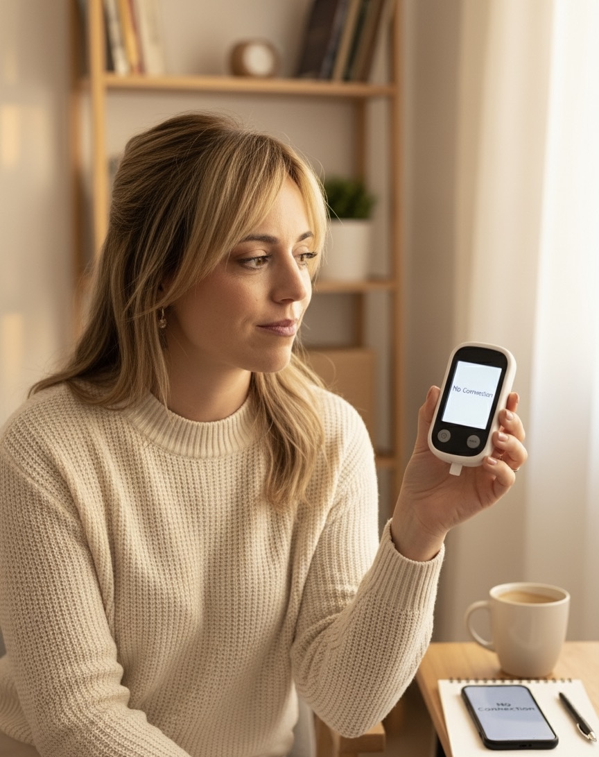 sarai rodriguez lecuna mirando el sensor de glucosa